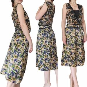 MEGAN PARK Abstract Floral print Beaded Silk Dress 4